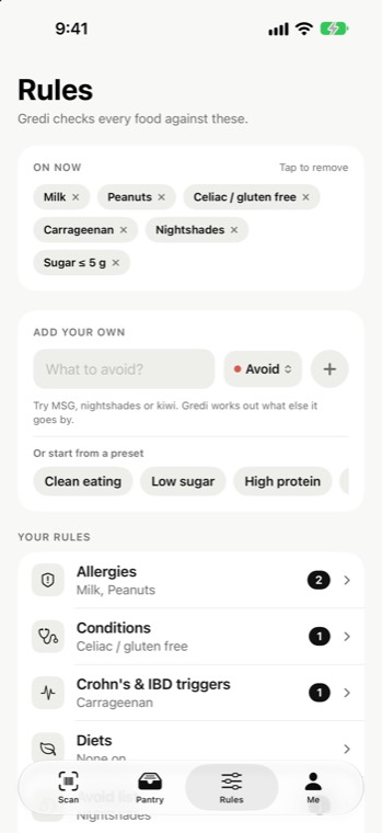 The rules screen
